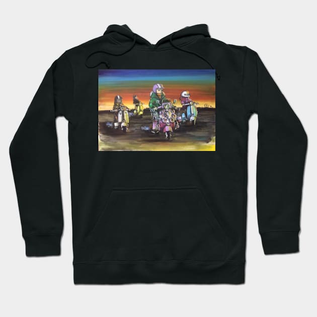 Retro Scooter, Classic Scooter, Scooterist, Scootering, Scooter Rider, Mod Art Hoodie by Scooter Portraits